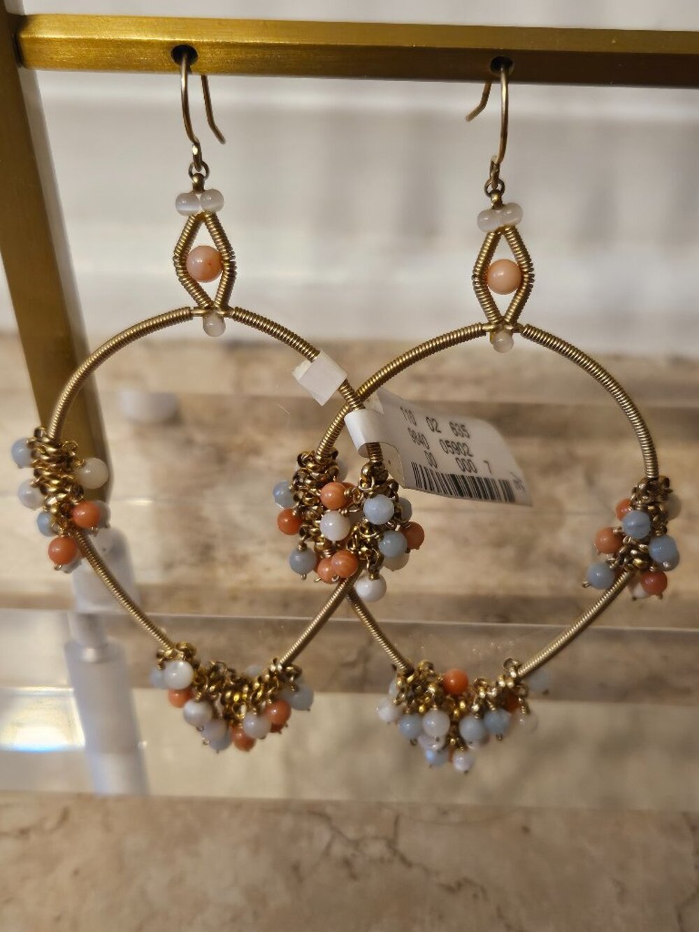 RARE BOHEMIAN MIGUEL ASES CORAL STONE BEADED TEARDROP CHANDLIER EARRINGS
